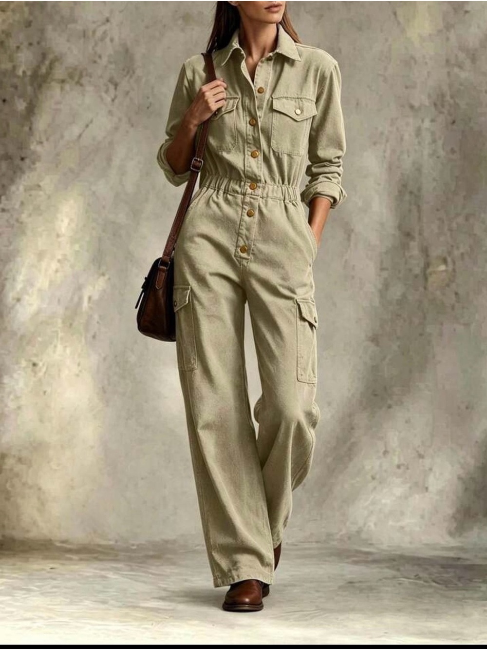 Utility Cotton-Blend Jumpsuit in Olive